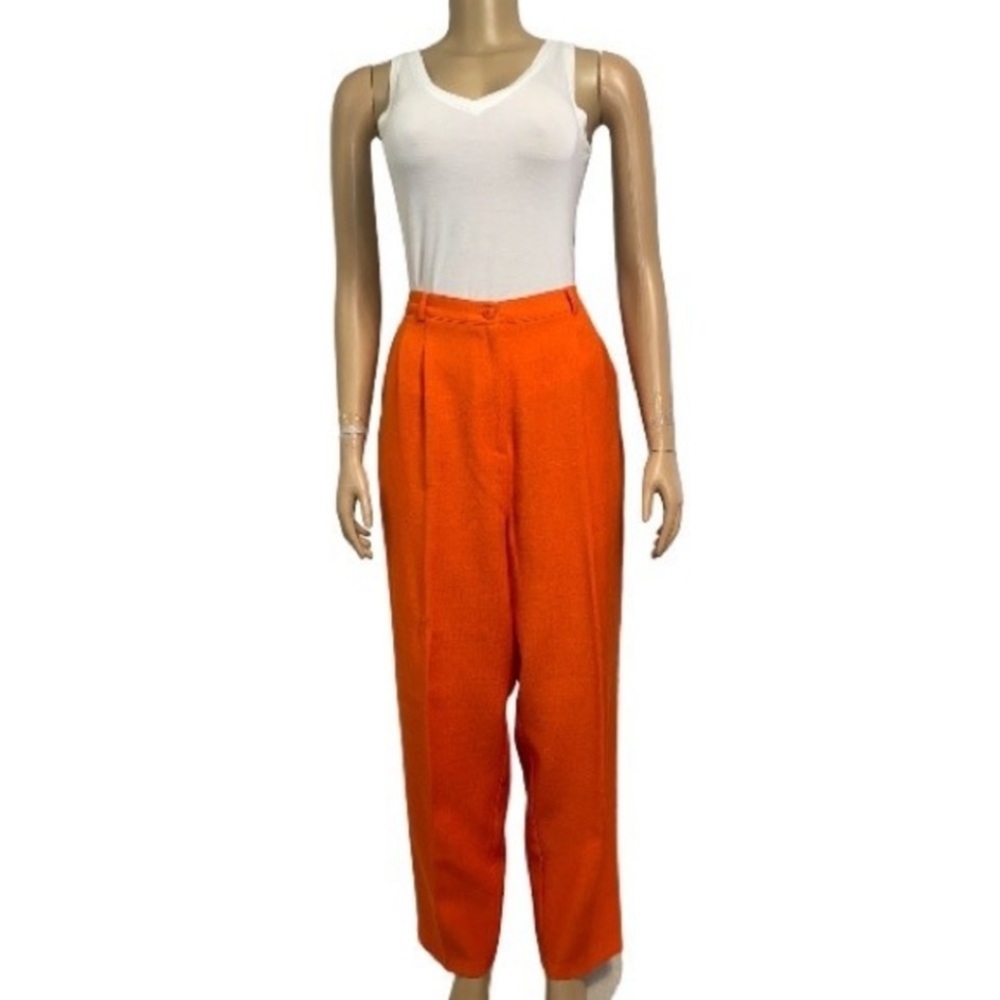 Vintage Pleated Pants High waist Orange Tangerine Studio Work Plus size 16